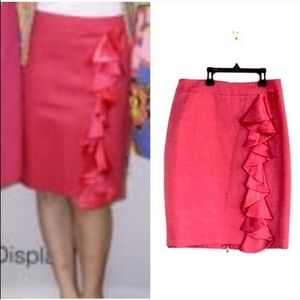 Alannah Hill Fuchsia Happy Pink Night Queen Pencil Skirt with Cascading Ruffles